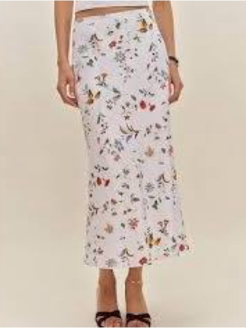 Reformation Layla linen White Floral Midi Skirt